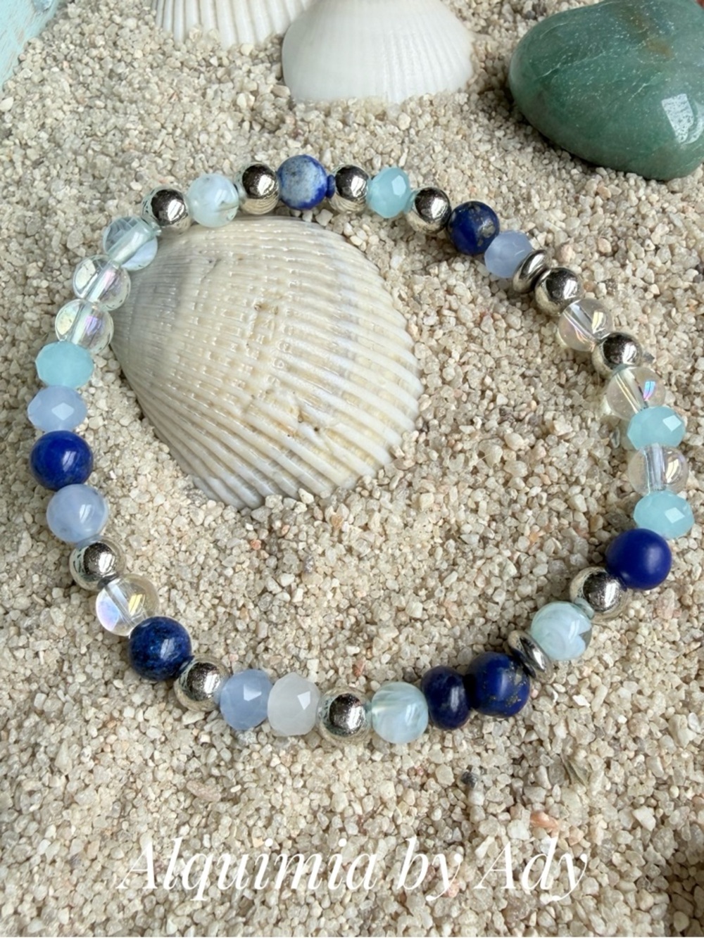 Turquoise, Aqua and Blue gemstones Beaded Multi-Strand Bracelet stack - Picture 7 of 7